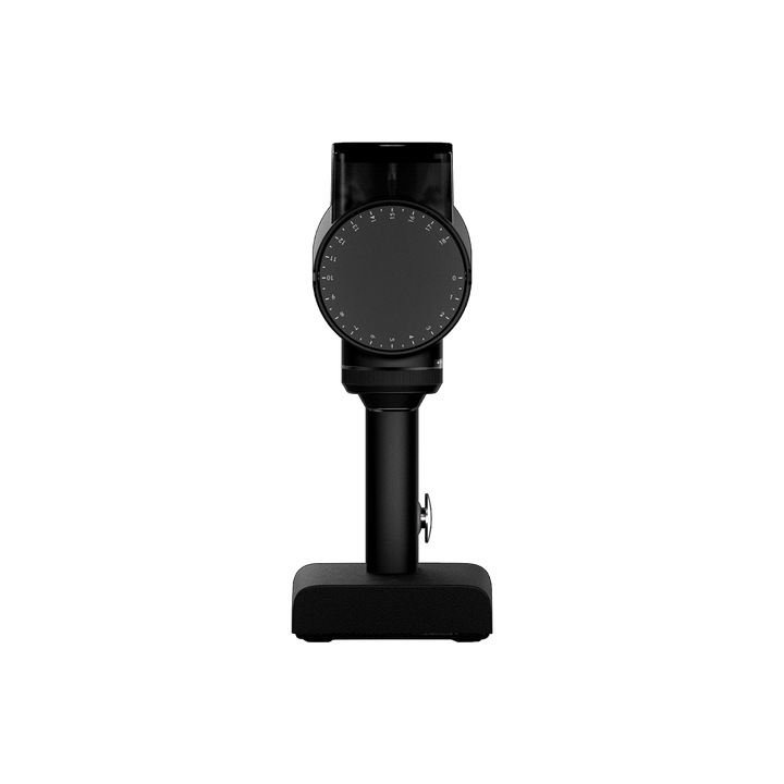 Abbildung des Produktes Timemore Sculptor 078S in schwarz von vorne, einer elektrischen Single Dosing Espresso-Mühle.