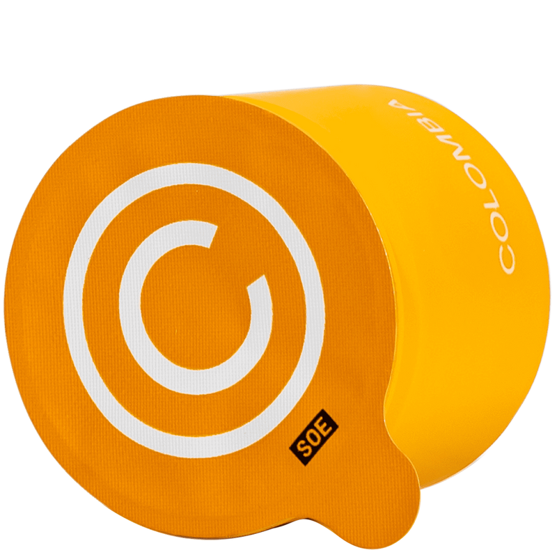 Mezcla de espresso Moins Coffee Cube con empaque de color marrón oscuro rojizo